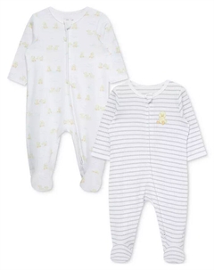 Детский комбинезон из хлопка с лапками Ducks, 2 шт, белый Little me