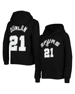 Черный пуловер с капюшоном Big Boys Tim Duncan San Antonio Spurs из твердой древесины с именем и номером, черный Mitchell and ness