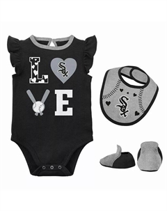 Комплект из трех предметов: комбинезон-боди и пинетки с надписью «Love of Baseball» для мальчиков и девочек черного и серого цветов Outerstuff