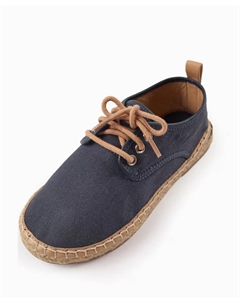 Синие тканевые мокасины для мальчиков со шнурками и подошвой из рафии, темно-синий Zippy