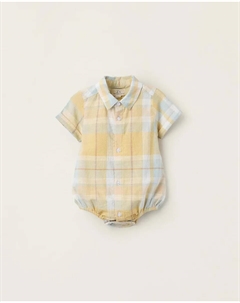 Боди-рубашка в клетку из 100% хлопка для мальчика, желтый Zippy