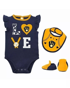 Комплект из трех предметов: комбинезон-боди и пинетки с надписью «Love of Baseball» для новорожденных мальчиков и девочек, темно-синий, золотой Outerstuff