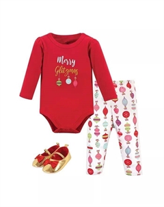 Боди для девочек Treasure из хлопка, комплект из 3 предметов: штаны и обувь, Glitzmas, мультиколор Little treasure