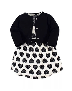 Комплект из 2 предметов платья и кардигана из органического хлопка для девочек-подростков, сердце, черный Touched by nature