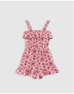Комбинезон для девочки с воланами и бретелями, розовый Ikks
