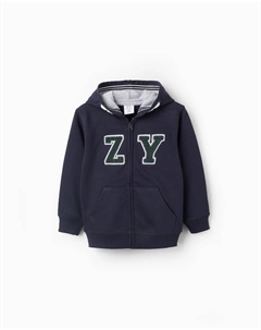 Толстовка с капюшоном для мальчиков с логотипом из букле, темно-синий Zippy