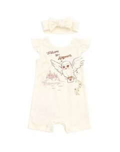 Комбинезон из французской махровой ткани с изображением совы Hedwig для маленьких девочек и повязка на голову для новорожденных до, белый Harry potter