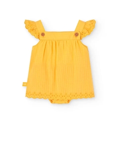 Платье для девочки из хлопка с оборками, горчичный Boboli