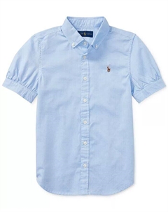 Однотонный топ Oxford с короткими рукавами для больших девочек, синий Polo ralph lauren