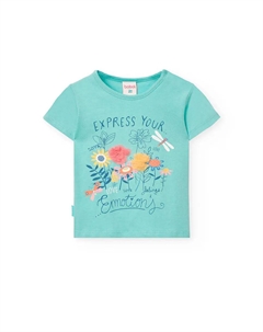 Футболка для девочек с короткими рукавами и круглым вырезом, зеленый Boboli