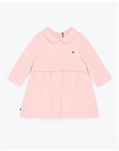 Платье для девочки с длинными рукавами, круглым вырезом и вышитым флажком на груди, розовый Tommy hilfiger