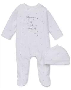 Комбинезон и шапочка для мальчиков и девочек Welcome to World Footed, комплект из 2 предметов, белый Little me