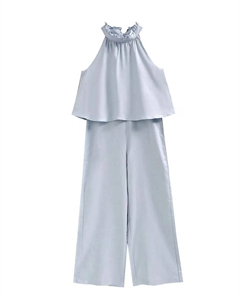 Синий комбинезон для девочки с узлом и халтер-воротником Dadati