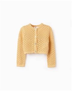 Ажурная вязаная кофточка для девочки с застежкой на пуговицы, желтый Zippy