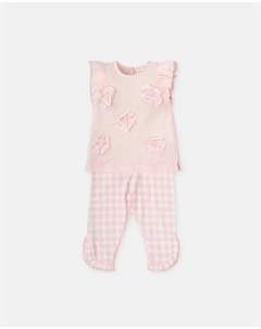 Комплект для девочки из розовой футболки с цветочным принтом и леггинсов в клетку, розовый Tutto piccolo