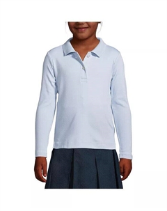 Женская рубашка-поло с длинным рукавом из интерлока для девочек, синий Lands' end