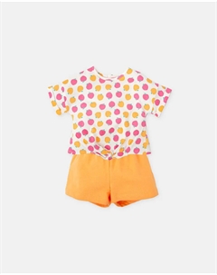 Комплект для девочки из футболки с фруктами и оранжевых шорт, оранжевый Tutto piccolo