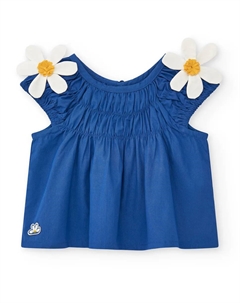 Блузка для девочки со сборками и цветочными аппликациями, синий Tuc tuc