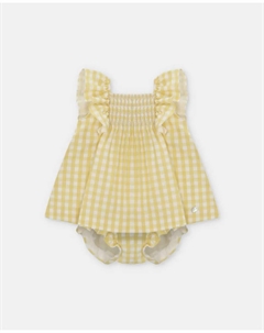 Комплект из желтого клетчатого платья и подгузника для девочки, желтый Martin aranda