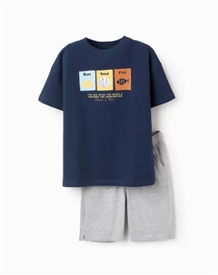 Комплект для мальчика из футболки с принтом спереди и шорт-бермуд, темно-синий Zippy