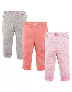 Хлопковые штаны для маленьких девочек, 3 шт., в полоску, светло-розовый, коралловый, розовый Luvable friends