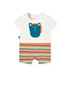 Короткий хлопковый комбинезон для девочки с эффектом 2 в 5, белый Boboli