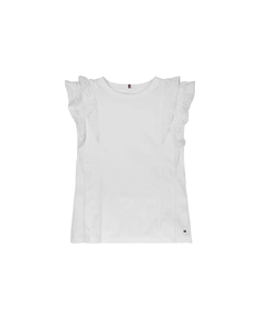 Футболка для девочки с короткими рукавами и оборками в стиле бродери англез, белый Tommy hilfiger