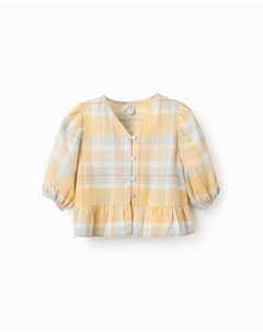 Блузка для девочки в клетку с оборками, 100% хлопок, желтый Zippy