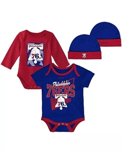 Детские боди и шапка с манжетами Royal, Red Philadelphia 76ers Hardwood Classics для мальчиков и девочек Mitchell and ness