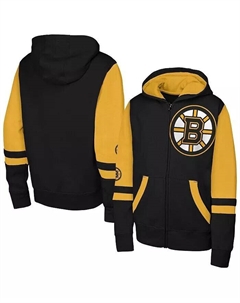 Толстовка с капюшоном на молнии для больших мальчиков и девочек, черная, Boston Bruins Face Off Outerstuff