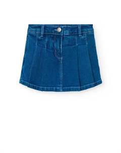 Короткая юбка из плиссированного денима для девочки, синий Boboli