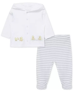 Хлопковый кардиган и штаны с рисунком «Утята», комплект из 2 предметов, белый Little me