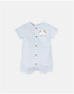 Короткий полосатый комбинезон для мальчика с питомцем, светло-голубой Tutto piccolo