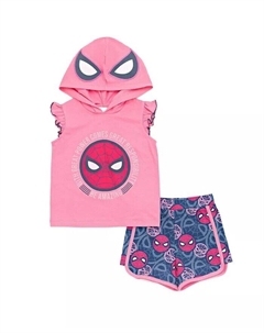 Комплект одежды с капюшоном на бретелях и шортами из французской махровой ткани для маленьких девочек, комплект одежды с изображением Человека-паука-паука-Гвен-призрака-паука и паука для косплея, розо Marvel