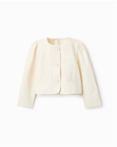 Пиджак для девочки с присборенными плечами и пуговицами, белый Zippy