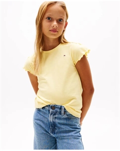 Футболка для девочки с короткими рукавами, круглым вырезом и вышитым логотипом на груди, желтый Tommy hilfiger