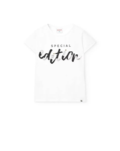 Футболка для девочек с короткими рукавами и круглым вырезом, белый Boboli