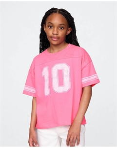 Футболка для девочки с короткими рукавами и круглым вырезом, розовый Gap