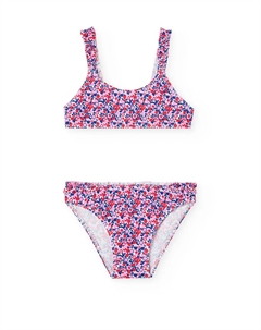 Бикини для девочки с цветочным принтом и присборенными бретелями, розовый Boboli