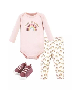 Хлопковое боди с длинными рукавами для маленьких девочек, комплект брюк и обуви, Sunshine Rainbows, розовый Hudson baby