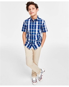 Рубашка в клетку для больших мальчиков Campus и Брюки-чиносы стрейч с плоской передней частью, коричневый/бежевый Tommy hilfiger