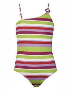 Асимметричный купальник для девочки Emi с полосатым принтом, мультиколор Red point