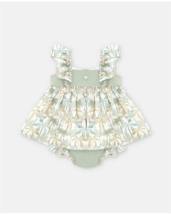 Комплект из зеленого платья с принтом и подгузника для девочки, зеленый Martin aranda