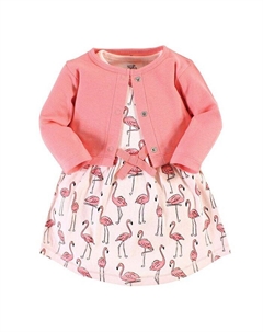 Платье и кардиган из органического хлопка для маленьких девочек, цвет Розовый фламинго, розовый Touched by nature