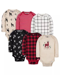 Комбинезоны-боди с длинными рукавами для маленьких девочек Baby Deer, 6 шт, красный Gerber