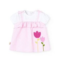 Платье для девочки из хлопка 2 в 1 с полосатым принтом, розовый Boboli