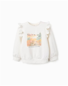 Свитер для девочки с оборками и принтом, белый Zippy