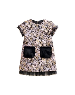 Платье с карманом из жаккарда и искусственного меха для маленьких девочек tanner fw23 букет, мультиколор Imoga collection