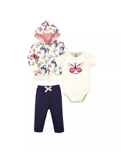 Толстовка с капюшоном из органического хлопка для маленьких девочек, боди или футболка и брюки, яркие бабочки, мультиколор Touched by nature