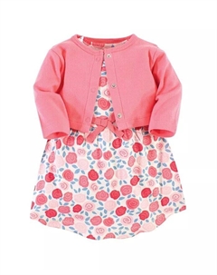 Комплект из 2 предметов: платье и кардиган из органического хлопка для маленьких девочек, бутон розы, розовый Touched by nature